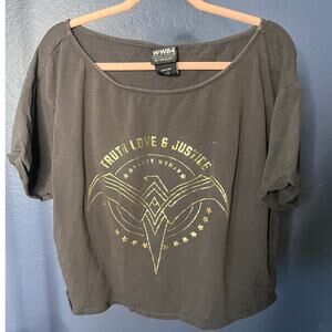 Wonder Woman WW84 Graphic Tee Shirt Gray Gold Logo Wide Fit Top Size Large